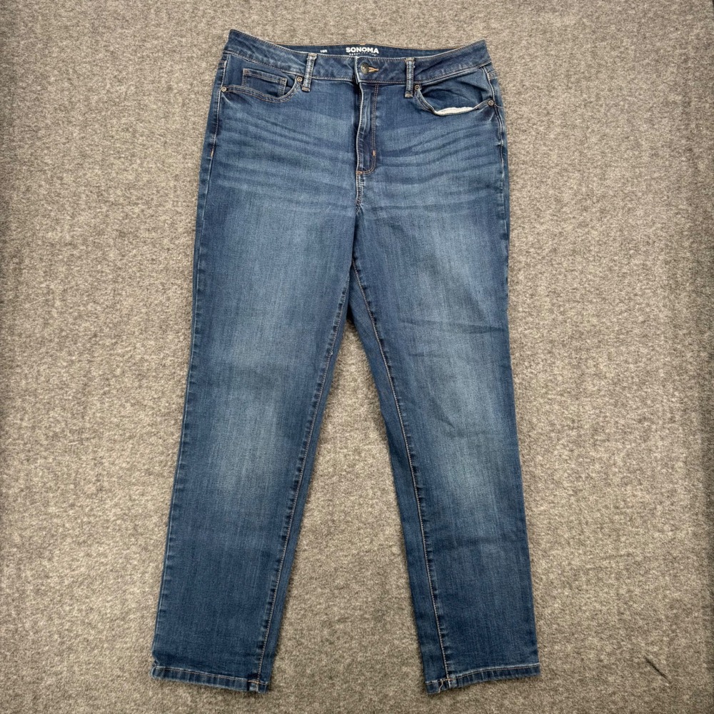 Sonoma Goods For Life Womens 16R Straight Leg Jeans Medium Wash Blue Stretch